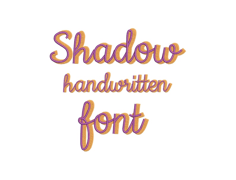 May include: Shadow handwritten font in a light brown color with purple outlines. The font is displayed in a cursive style.