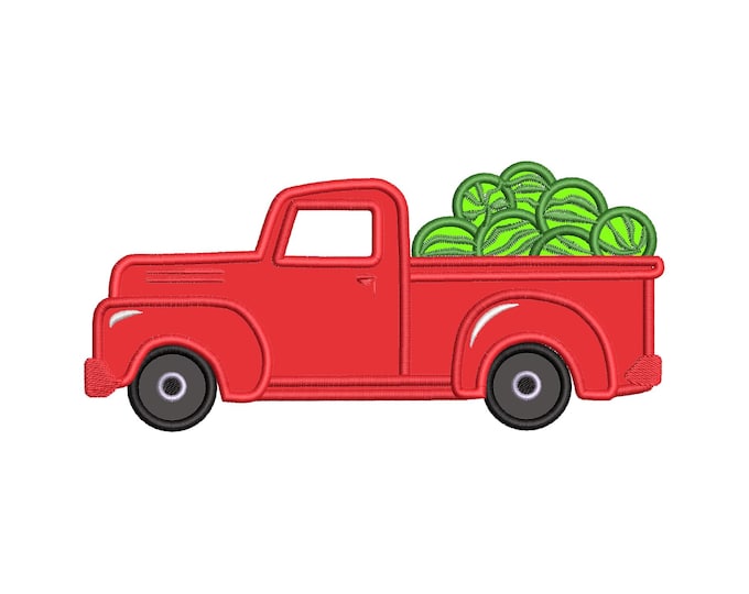 Summer farm Vintage station wagon Red Truck with watermelons Applique machine embroidery designs multiple sizes from 7 to 10 inch kids boys