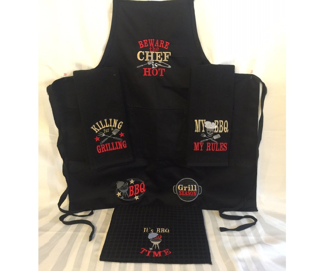 Grill BBQ Apron for Men Embroidery Barbecue Quotes Embroidery Designs for Towels, Aprons Awesome