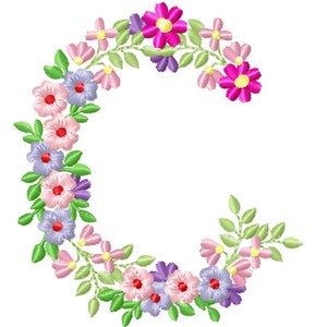 País Floral letra C jardín bandera monograma flores flor floreada Font máquina bordado diseños monograma C sólo 3,5, 4, 5, 6, 7, 8 in