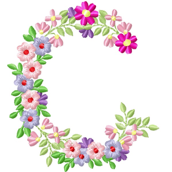 Country Floral letter C garden flag monogram flowers flower flowered Font machine embroidery designs monogram C only 3,5, 4, 5, 6, 7, 8 in