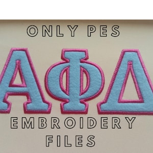 ONLY PES files Fraternities and sororities Greek font, alphabet simple applique with contrast outline font machine embroidery designs