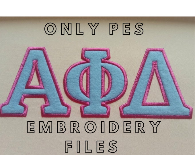 ONLY PES files Fraternities and sororities Greek font, alphabet simple applique with contrast outline font machine embroidery designs