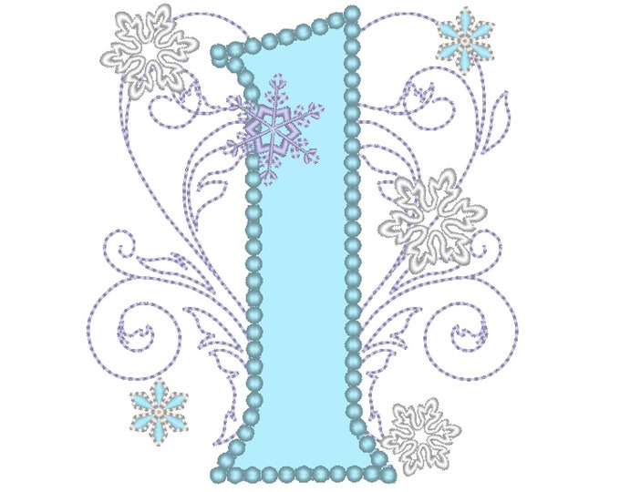 Frozen Swirls Birthday Number ONE 1 with wide pearl stitch machine embroidery applique design for hoops 4x4, 5x7 INSTANT DOWNLOAD