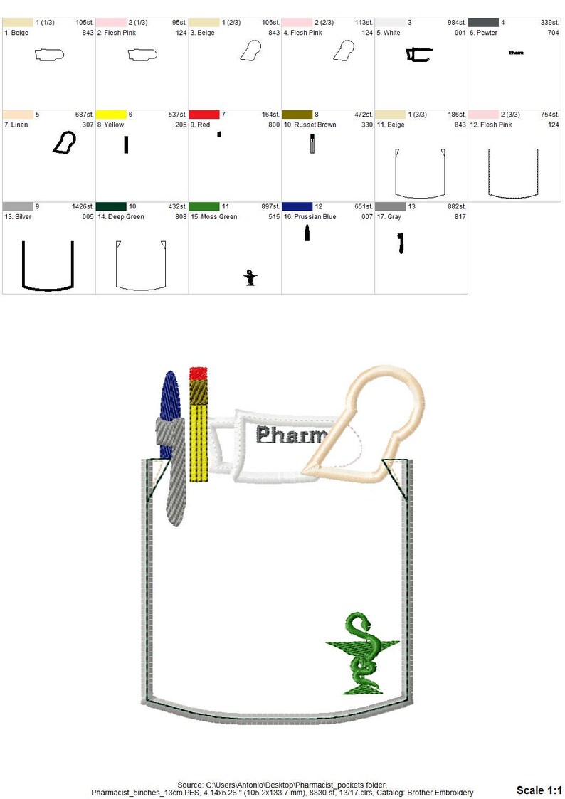 Real Pharmacist Pocket Set of 2 Types Applique Machine Embroidery ...