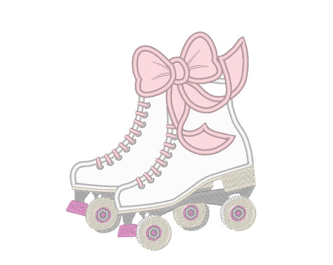 Roller skates with big Bow Applique machine embroidery designs sizes 4, 5, 6, 7 inch little girl Quad Roller Skate shoes kids skating party