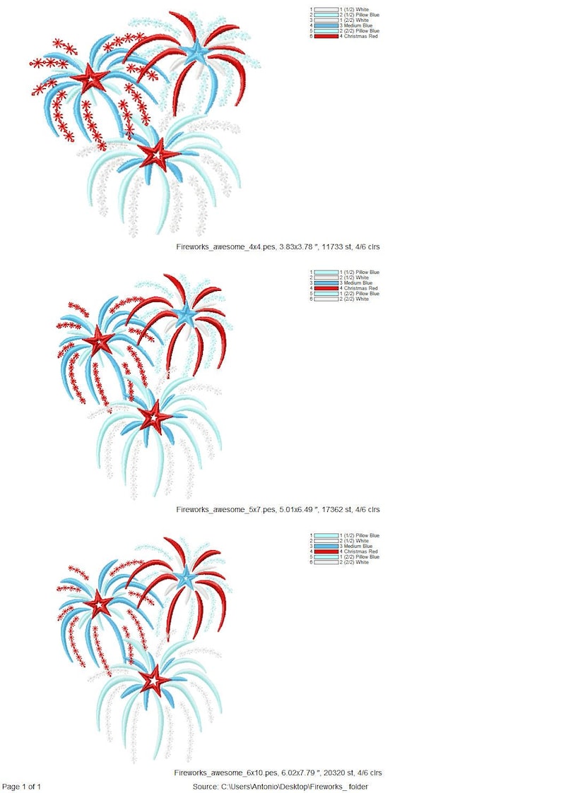 Fireworks anniversary firecracker machine embroidery designs sizes for hoop 4x4 5x7 6x10 4th of July American Independence Day patriotic image 3