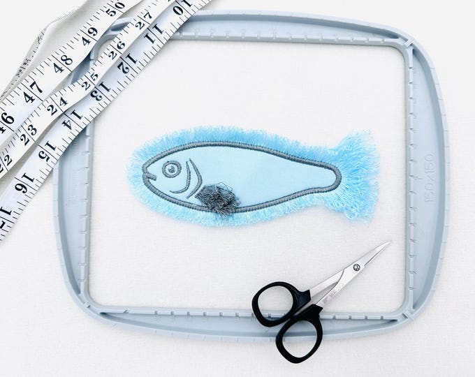 Fluffy Fringed Fish outline seaside marine nautical kids boys machine embroidery designs chenille fringe simply sizes 4, 5, and 6 inches