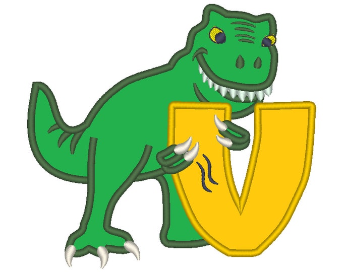 T-rex dinosaur Birthday only one LETTER V machine embroidery Birthday outfit designs - for hoops 4x4, 5x7, 6x10  INSTANT DOWNLOAD
