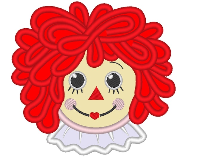 Raggedy Ann vintage looped hairs machine embroidery applique designs for hoop 4x4, 5x7 kids cute doll girl Ann face applique design