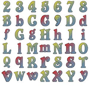 Eva Iridescent 2 Color block FONT alphabet Embroidery designs 1, 2, 3in rainbow gradient embroidery font, NO special thread, BX included image 4