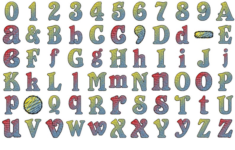 Eva Iridescent 2 Color block FONT alphabet Embroidery designs 1, 2, 3in rainbow gradient embroidery font, NO special thread, BX included image 4