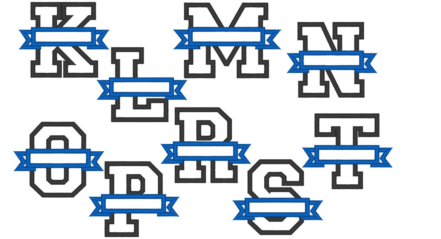 Collegiate Varsity Split Letters With Banner Machine Embroidery