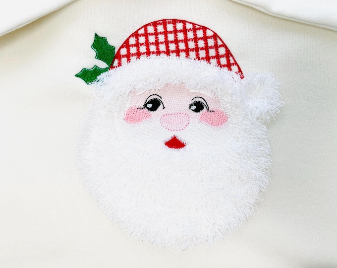 Christmas Santa fringed beard machine embroidery designs Santa Claus plaid hat fur design Merry Christmas theme big sizes 5, 5.5, and 6 inch