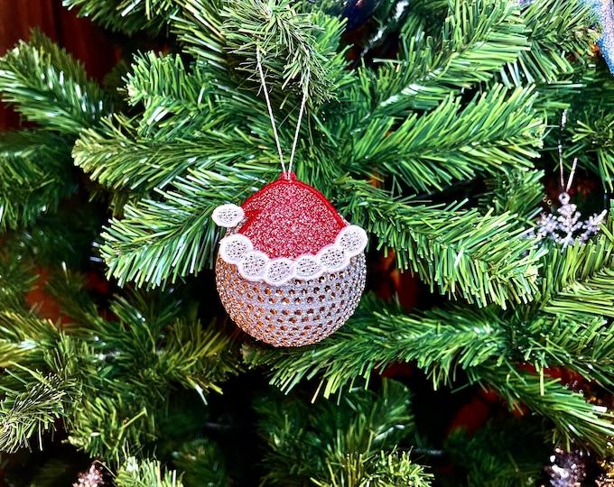 Christmas Tree Ornament add-on decoration or earrings Santa Hat FSL freestanding lace machine embroidery designs assorted sizes gnome hat