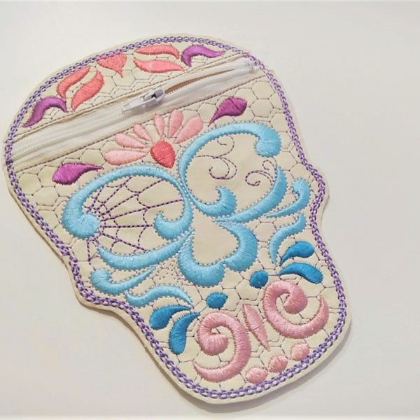 Skull zipper Bag, Purse, Pouch, Envelope ITH, Pocket, ITH In The Hoop Machine Embroidery designs In-The-Hoop 5x7 and 6x10