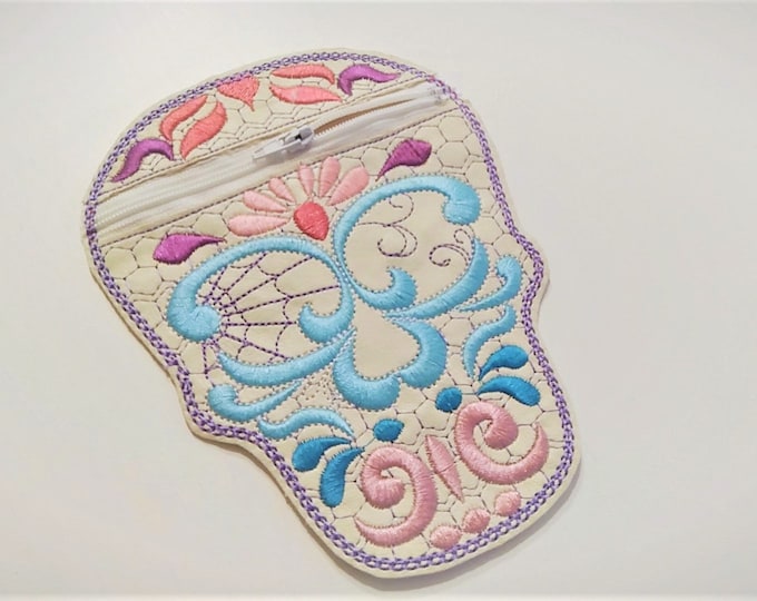 Skull zipper Bag, Purse, Pouch, Envelope ITH, Pocket, ITH In The Hoop Machine Embroidery designs In-The-Hoop 5x7 and 6x10