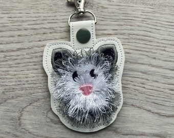 Opossum Snap Tab and Eyelet Fringed Fluffy Opossum key fob fringe in the hoop machine embroidery designs ITH project fluffy fur keychain tag