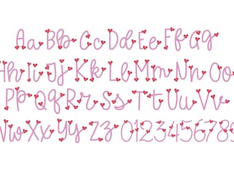 Hearts Satin Thin Line FONT machine embroidery designs in assorted mini sizes handwritten script font alphabet letters kids name BX incl