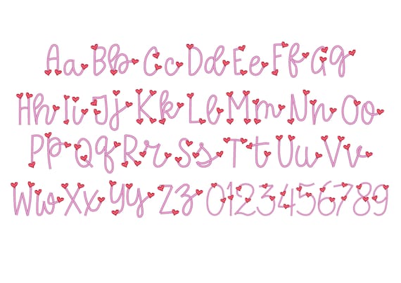 Hearts Satin Thin Line FONT machine embroidery designs in assorted mini sizes handwritten script font alphabet letters kids name BX incl