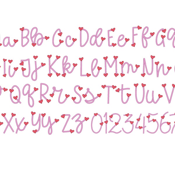 Harten satijn dunne lijn lettertype machineborduurontwerpen in diverse miniformaten handgeschreven lettertype alfabetletters kindernaam BX incl.