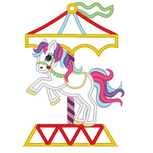 Little Carousel Horse Applique machine embroidery designs for hoop 5x7 and 6x10 kids baby carousel attraction Circus magic horse pony