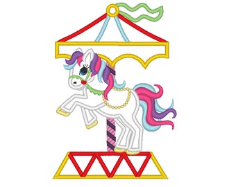 Little Carousel Horse machine embroidery applique designs for hoop 5x7 and 6x10 kids carousel attraction magic horse pony INSTANT DOWNLOAD