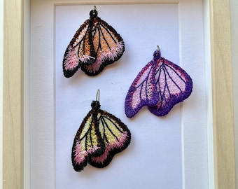 Butterfly wings lace earrings charm pendant FSL freestanding lace machine embroidery designs kids girl cute small summer earrings ITH