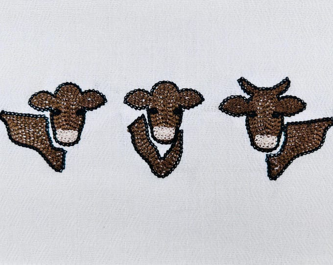 Farm Cow SET of 3 single cow and three in a row chain stitch hand stitch effect farm animal kitchen dish towel machine embroidery designs