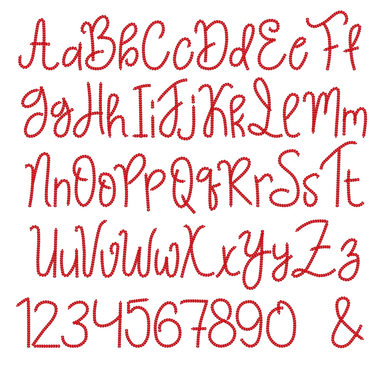 Narrow Bold Authentic Hand Chain Stitch FONT Machine Embroidery Designs ...