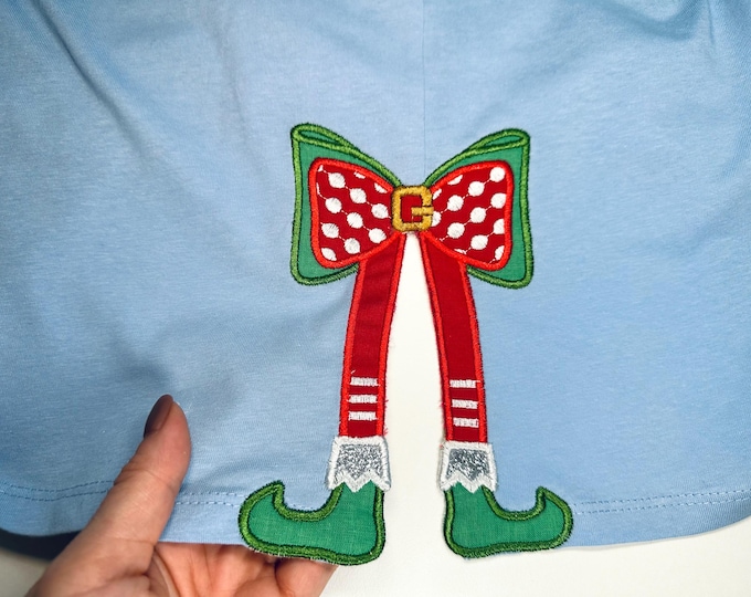 Christmas Elf Bow side bow split seam Santa Helper Elf boots machine embroidery designs sweatshirt t-shirt festive outfit kids design