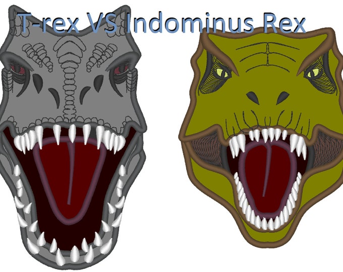 T-rex VS Indominus Rex machine embroidery applique designs 4x4, 5x7 and 6x10 INSTANT DOWNLOAD kids boy outfit big scary dinosaur