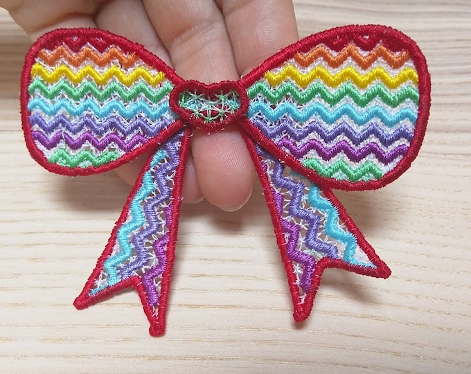 Chevron simply 3D Bow, dimensional FSL Free standing lace machine embroidery designs in the hoop ITH embroidery hairpin hair clip bow tie