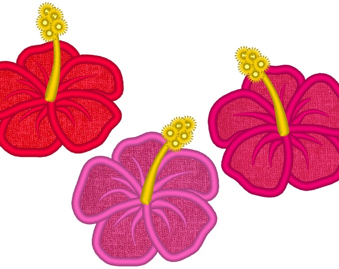 Hibiscus flowers set - 3 types - Hawaii summer flower applique machine embroidery designs - hibiscus floral flowers machine applique