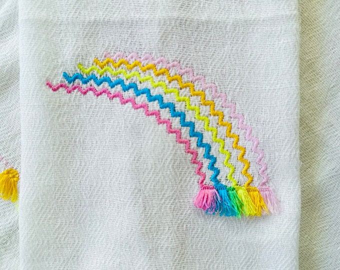 RicRac Rainbow with fringed Tassels fluffy fringe in the hoop machine embroidery designs hoop 4x4 and 5x7 cute little Rainbow kids outfit