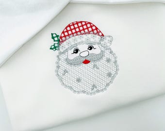 Cute Floral Christmas Santa lace effect and plaid hat machine embroidery designs assorted sizes 4 up to 8 inch kids girls delicate design