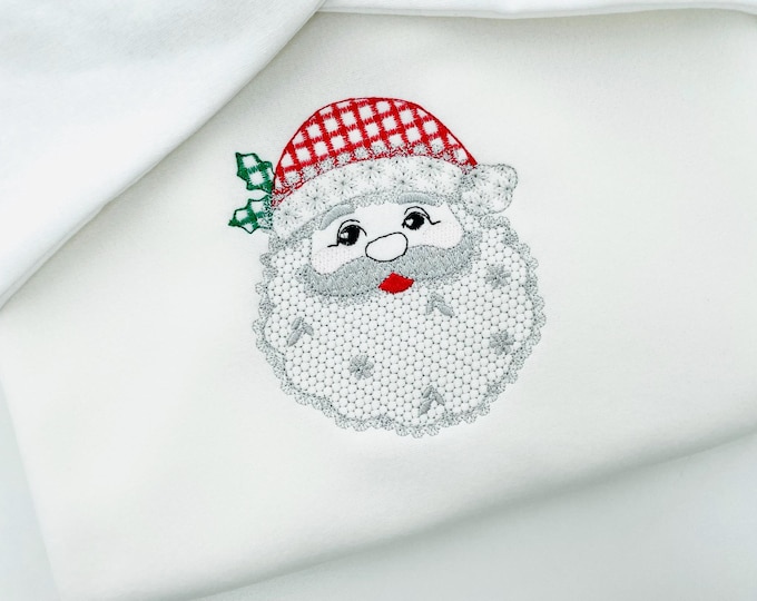 Cute Floral Christmas Santa lace effect and plaid hat machine embroidery designs assorted sizes 4 up to 8 inch kids girls delicate design