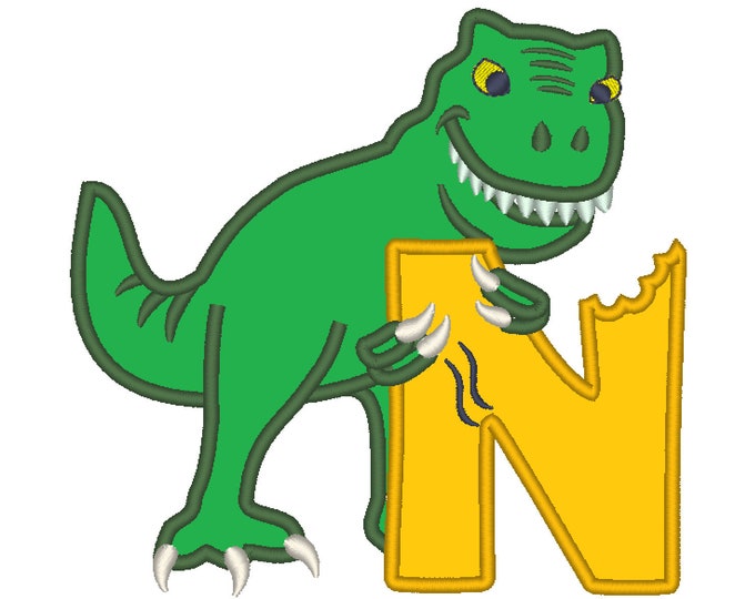 T-rex dinosaur Birthday only one LETTER N machine embroidery Birthday outfit designs - for hoops 4x4, 5x7, 6x10  INSTANT DOWNLOAD