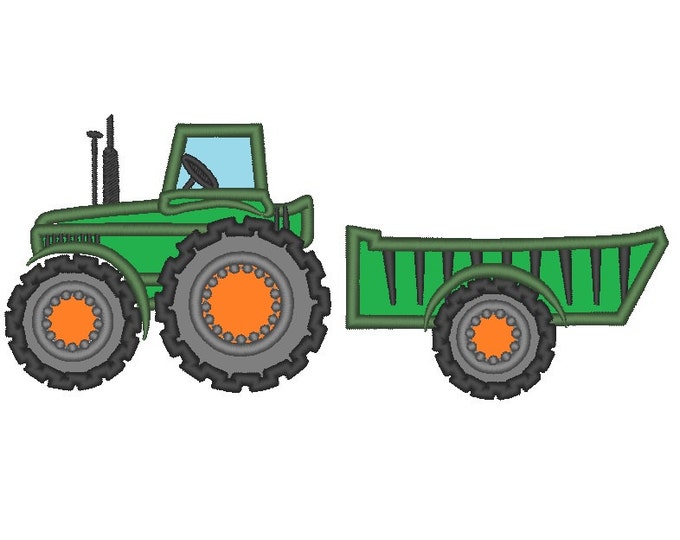 Cute Tractor and trailer - machine applique designs - instant download, for hoop 4x4, 5x7  INSTANT DOWNLOAD