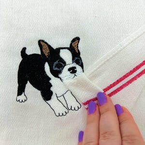 Playing Boston Terrier Puppy Dog Mama kitchen dish towel pet animal kids machine embroidery designs ITH project in the hoop French Bulldog image 2