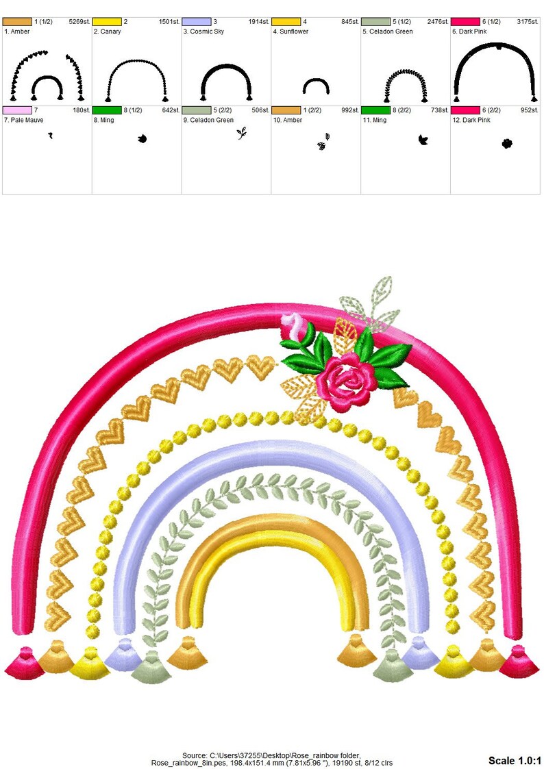 Boho Rainbow With Roses and Fringe Tassels Machine Embroidery Design ...