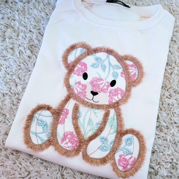 Fringed Fluffy Teddy Bear Applique fringe in the hoop ITH machine embroidery designs 4, 5, 6, 7, 8, 9 inches kids cute teddy toy design