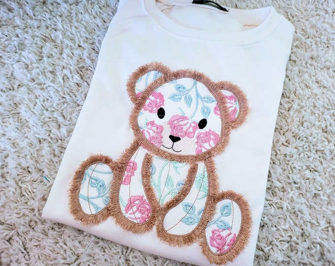 Fringed Fluffy Teddy Bear Applique fringe in the hoop ITH machine embroidery designs 4, 5, 6, 7, 8, 9 inches kids cute teddy toy design