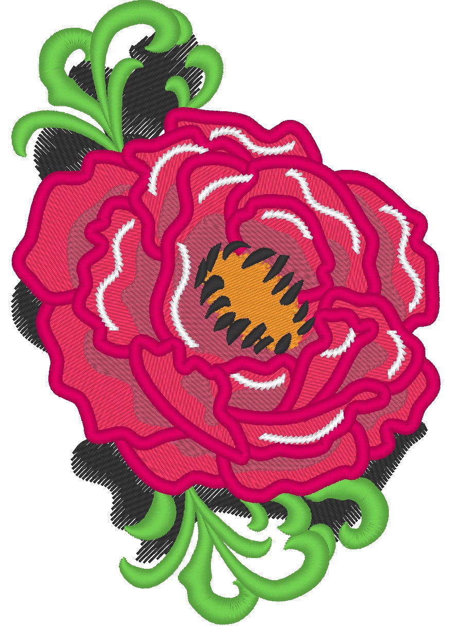 Big flower machine embroidery design fill stitch, in sizes 4x4, 5x7