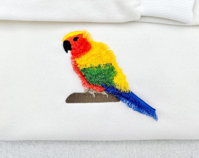 Sun Conure Parrot fringed fluffy feathers pet little bird fringe fur machine embroidery designs sizes for hoop 4x4 and  5x7