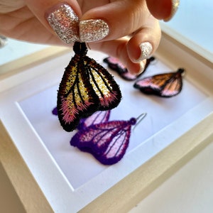 Amazing Butterfly wings lace earrings charm pendant FSL freestanding lace machine embroidery designs kids girl small summer earrings ITH