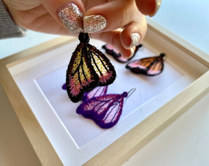 Amazing Butterfly wings lace earrings charm pendant FSL freestanding lace machine embroidery designs kids girl small summer earrings ITH