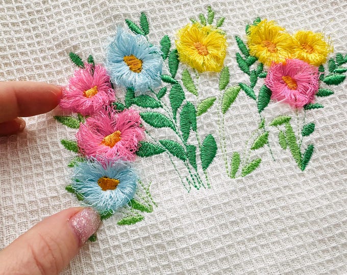 Fringed fluffy Flowers floral bouquet farm Flower machine embroidery designs awesome fringe fur floral garden kids girls t-shirt design
