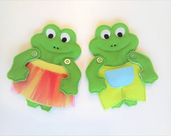 Paper-doll frog and clothing In the hoop felt simply project, ITH embroidery design - great for gifts "In The Hoop" and embroidery designs
