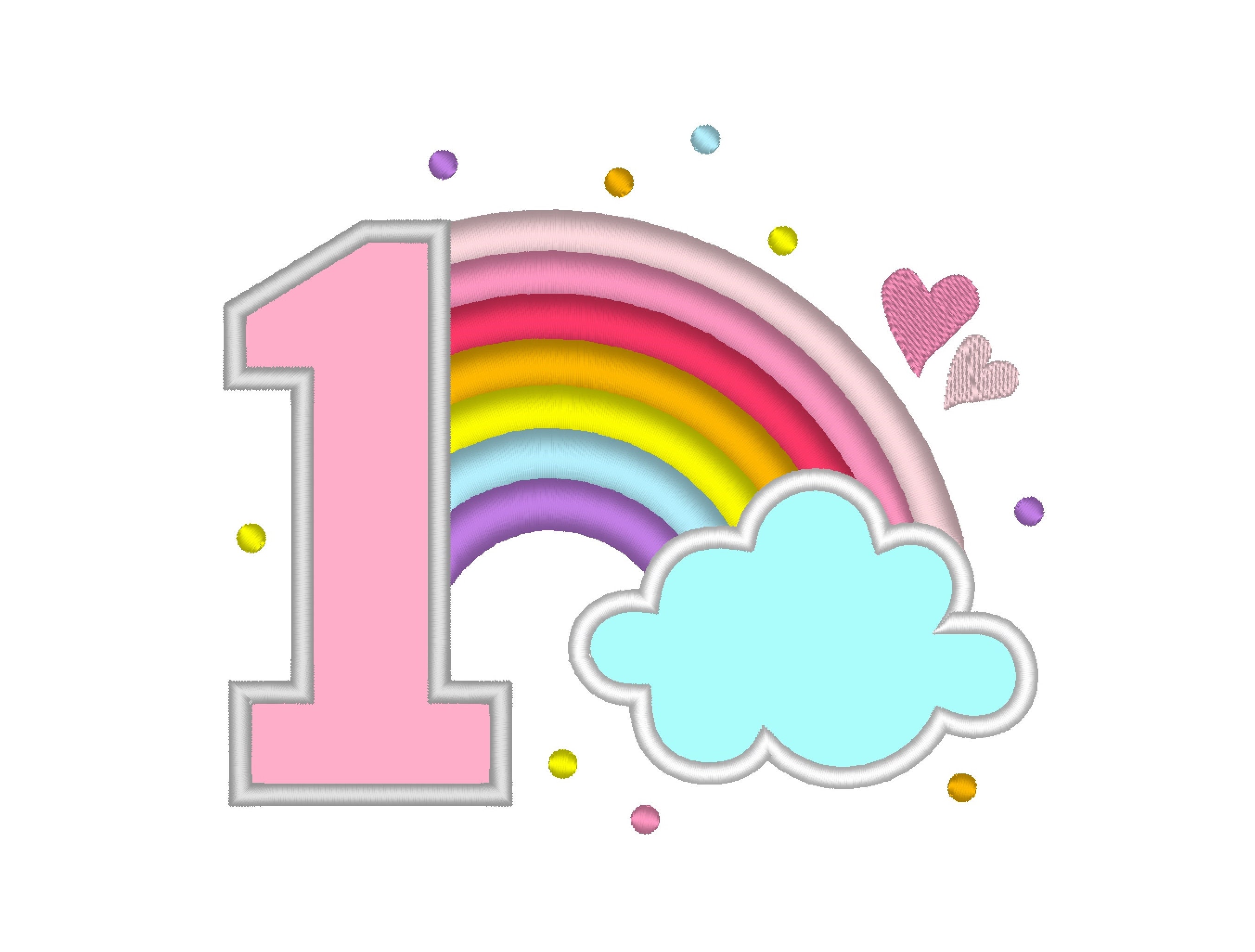 Cute Rainbow Birthday Number 1 ONE machine embroidery applique designs